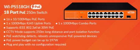 سوئیچ شبکه PoE وایتک مدل WI-PS518GH